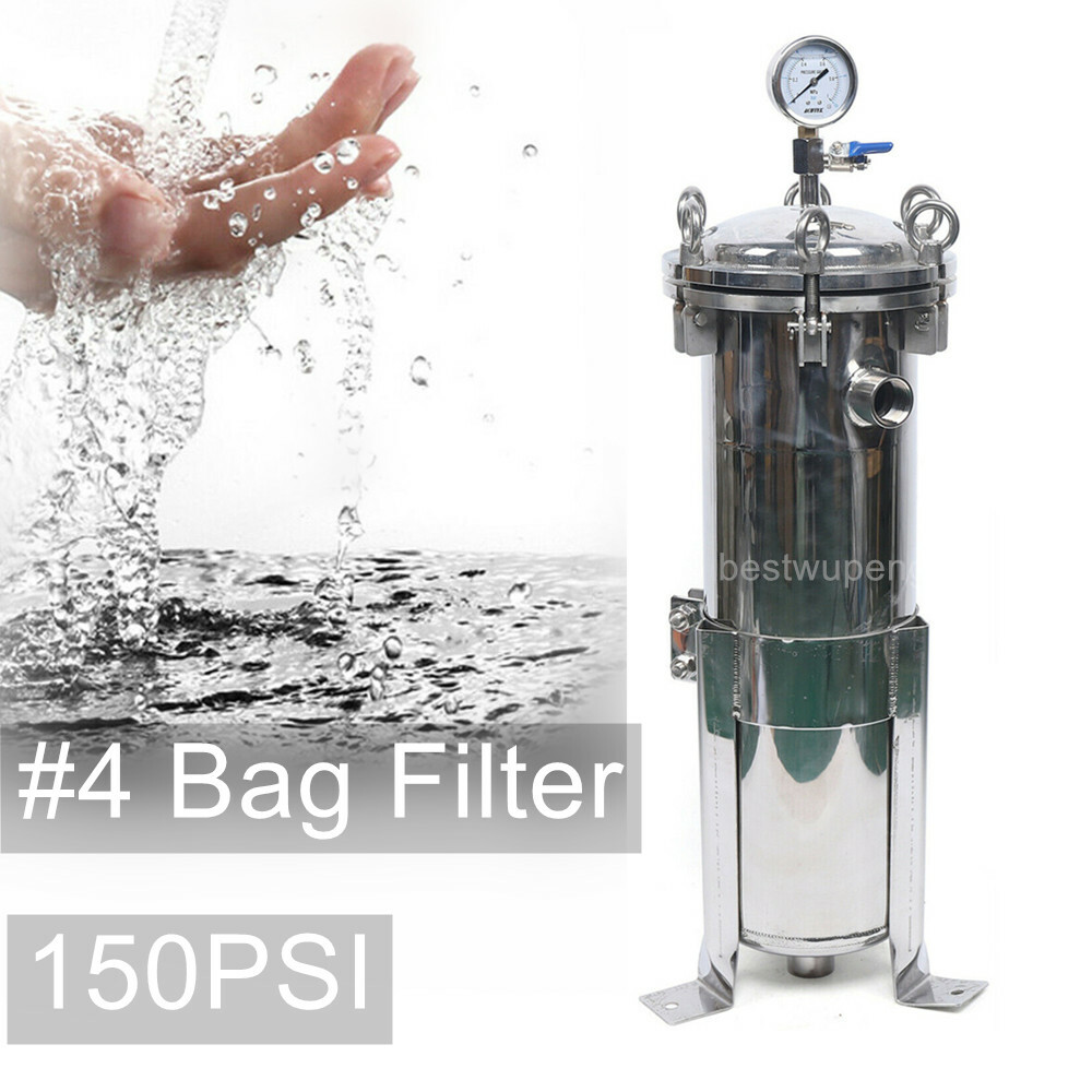 150 Psi Bag Filter Housing Sock Filter 304 Stainless Steel In/Out #4 Bag w/ Mesh