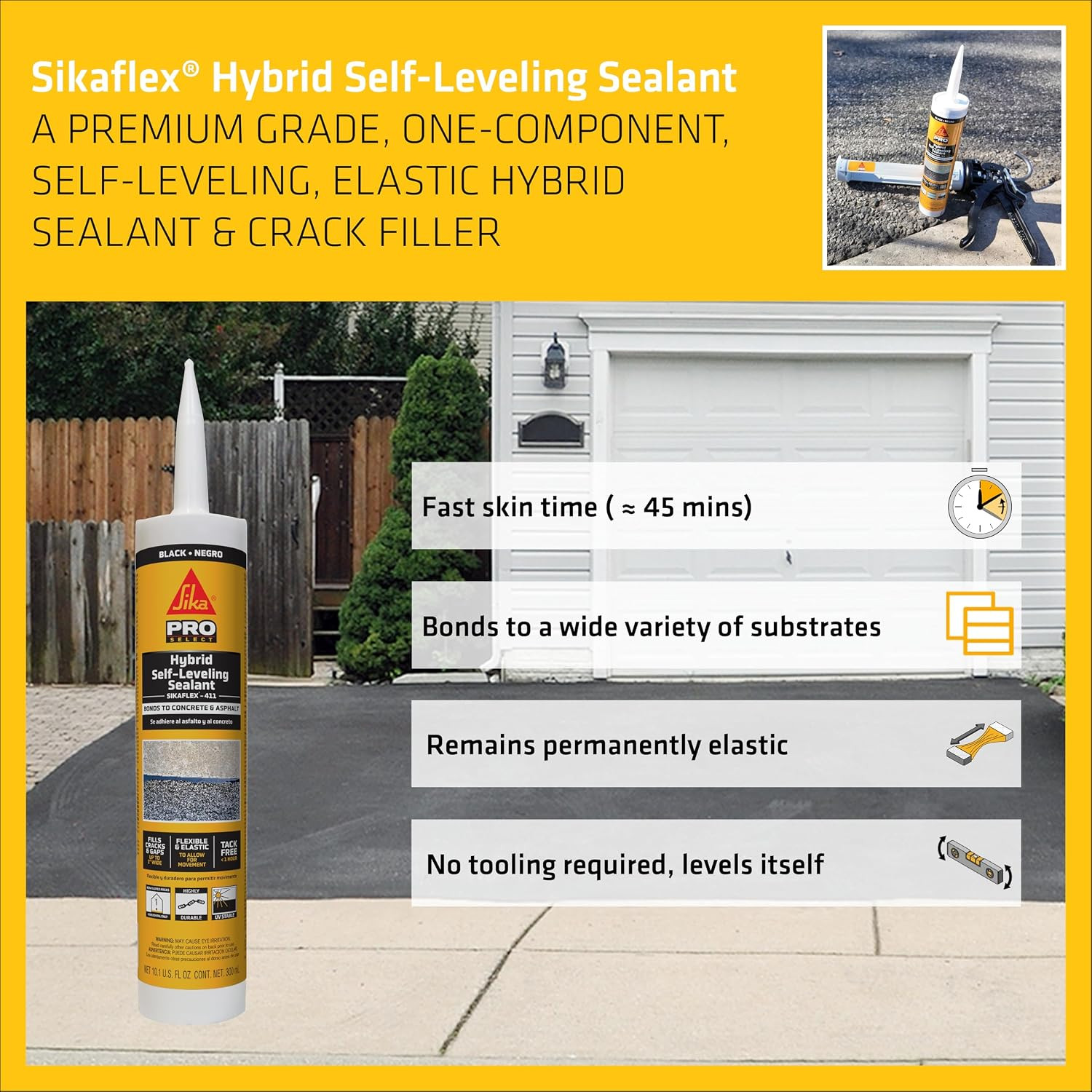flex 411 Hybrid Self-Leveling Sealant Black 10.1 Oz Crack Filler