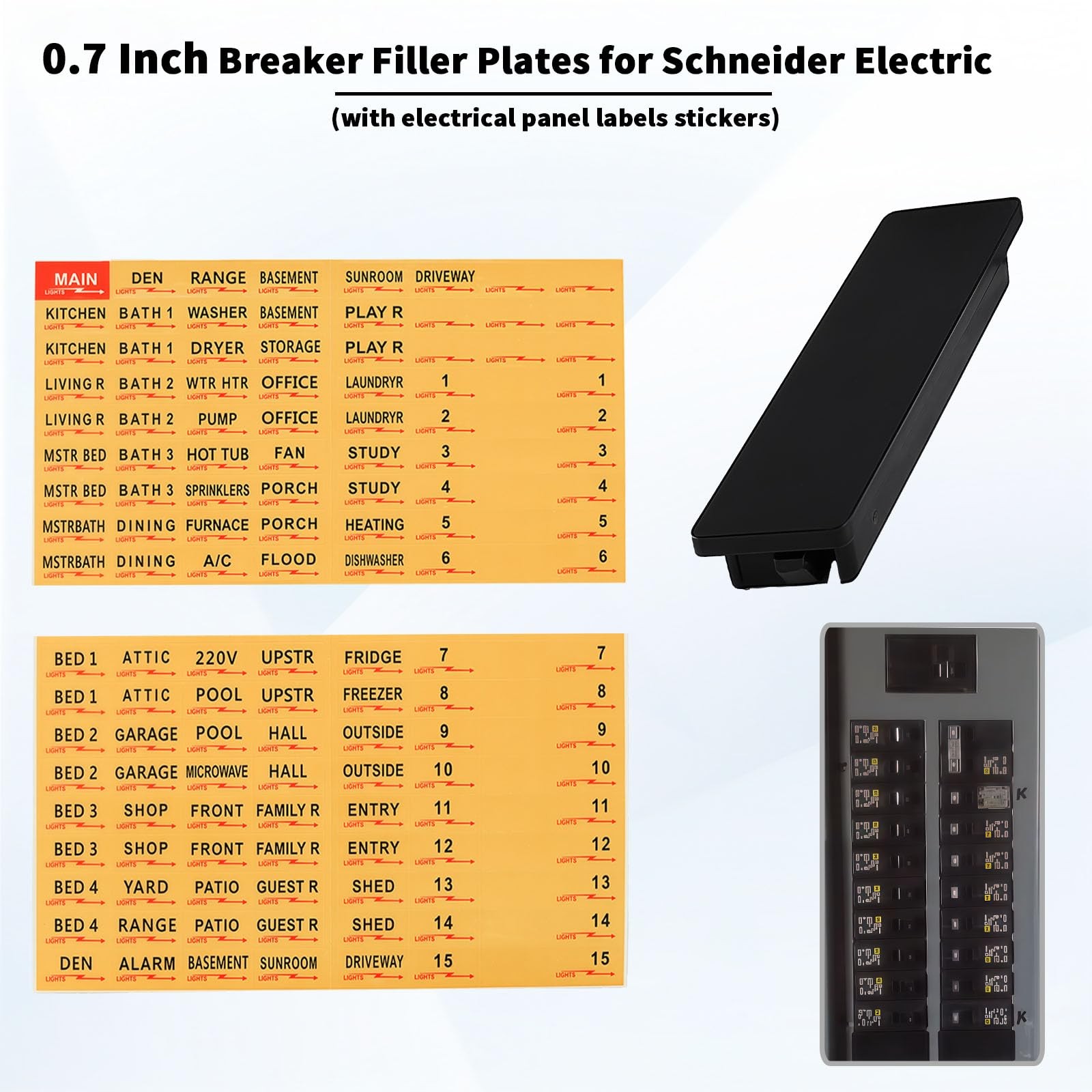 Square D QO Circuit Breaker Filler Plates – 10 Pack with Electrical Panel Label