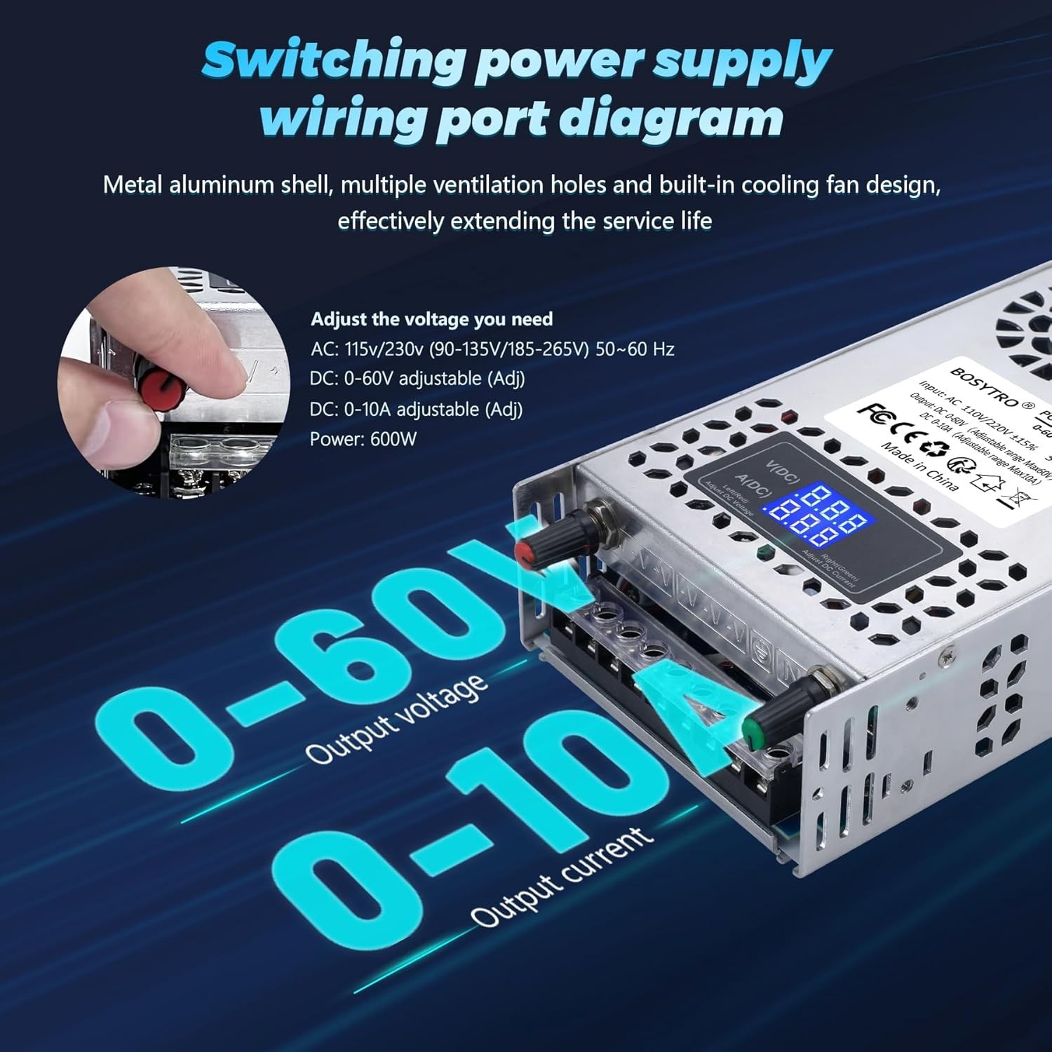 60V Adjustable dc Power Supply 600W,Switching Power Supply AC 110V/220V to DC…