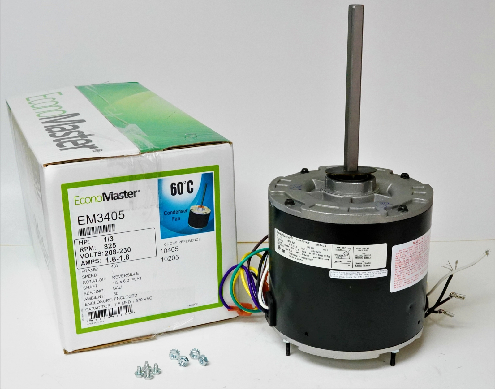 Air Conditioner Condenser Fan Motor 1/3 HP 230 Volts 825 RPM EM-3405