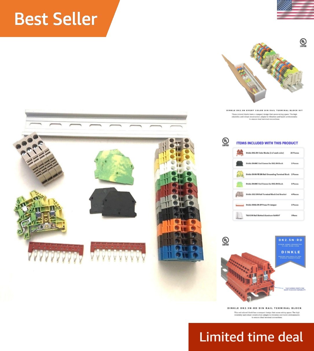 DIN Rail Terminal Blocks Kit by 20 DIN Terminal Block Connectors 12-22 AWG Ga…