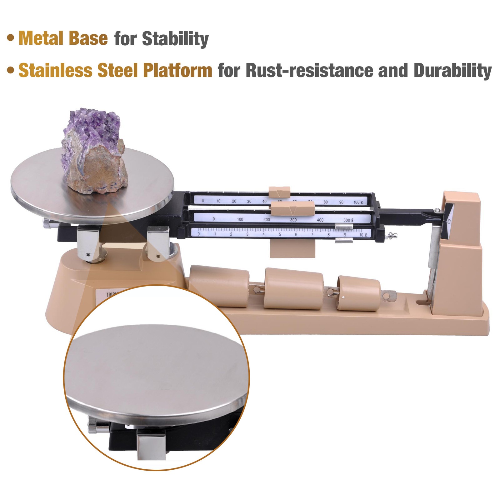 Triple Beam Mechanical Balance Scale Weight Set 2610g 0.1g Lab Analytical Weight
