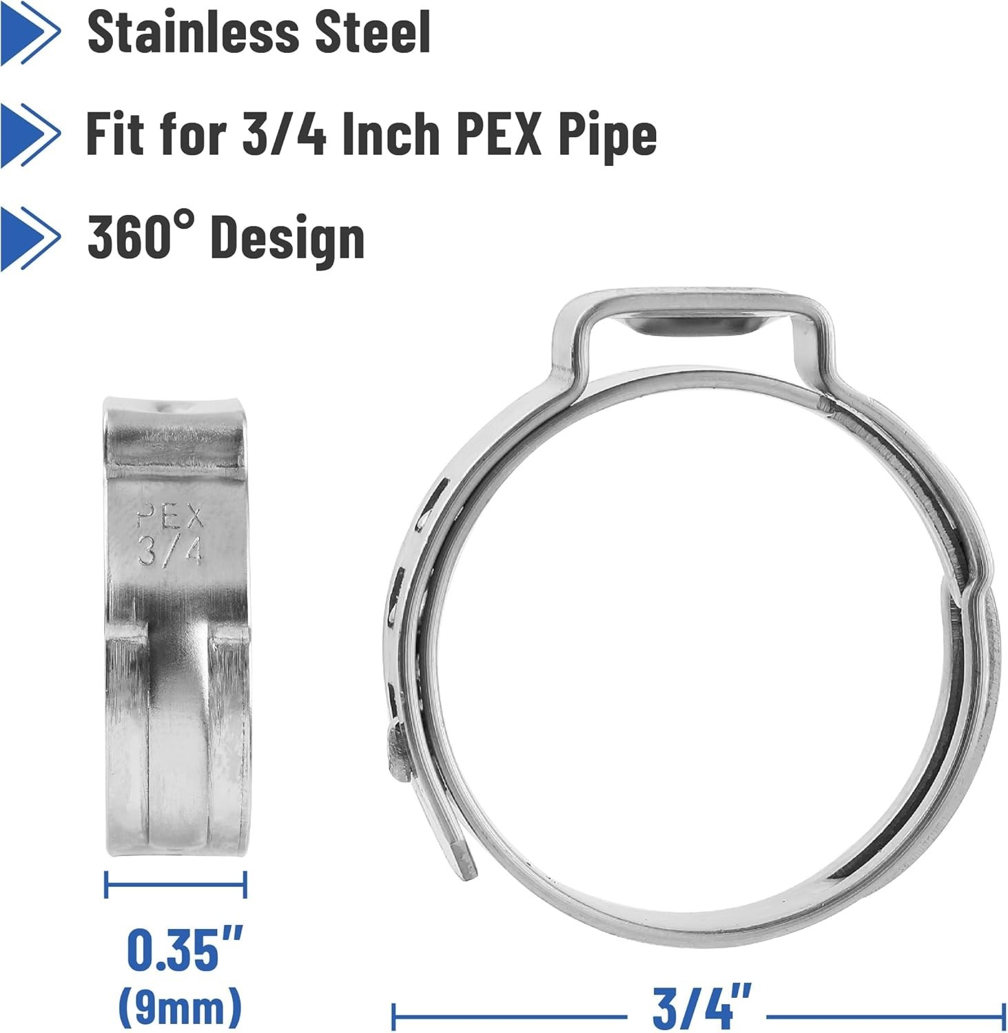 Bates- PEX Cinch Clamp Rings, 3/4″, «50 Pack, Stainless Steel, Pex Clamps