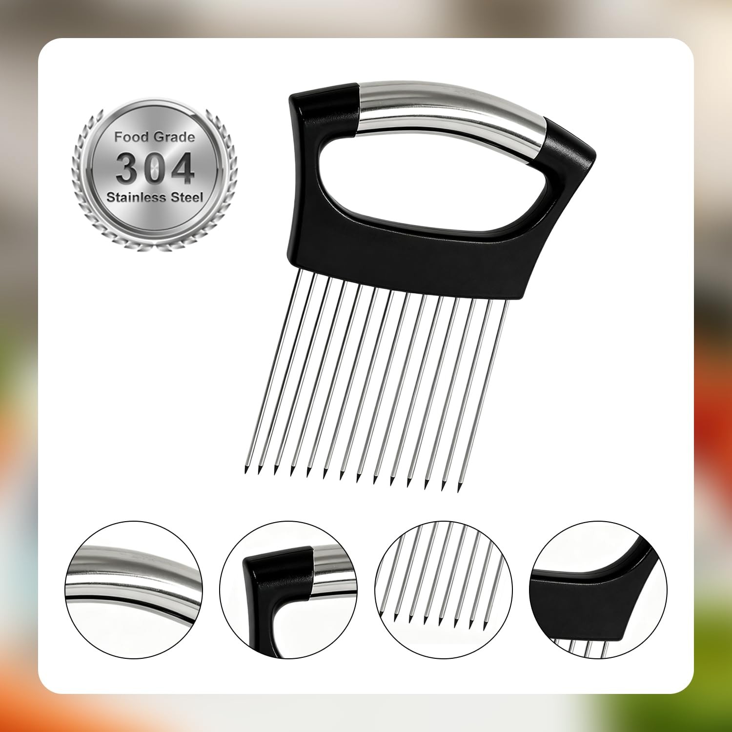 Wooyee Onion Holder for Slicing, Cutter Vegetable 14 Needles, Black