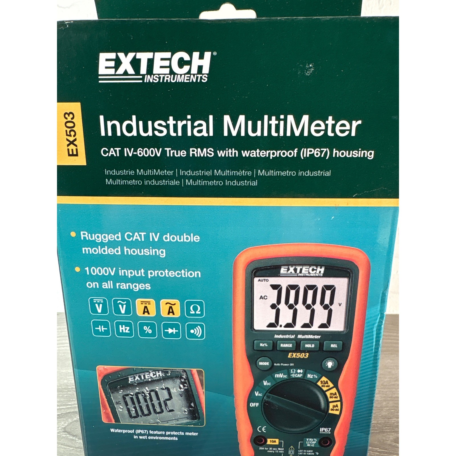 Extech EX503 Industrial MultiMeter True RMS Waterproof IP67 CAT IV-600V NEW