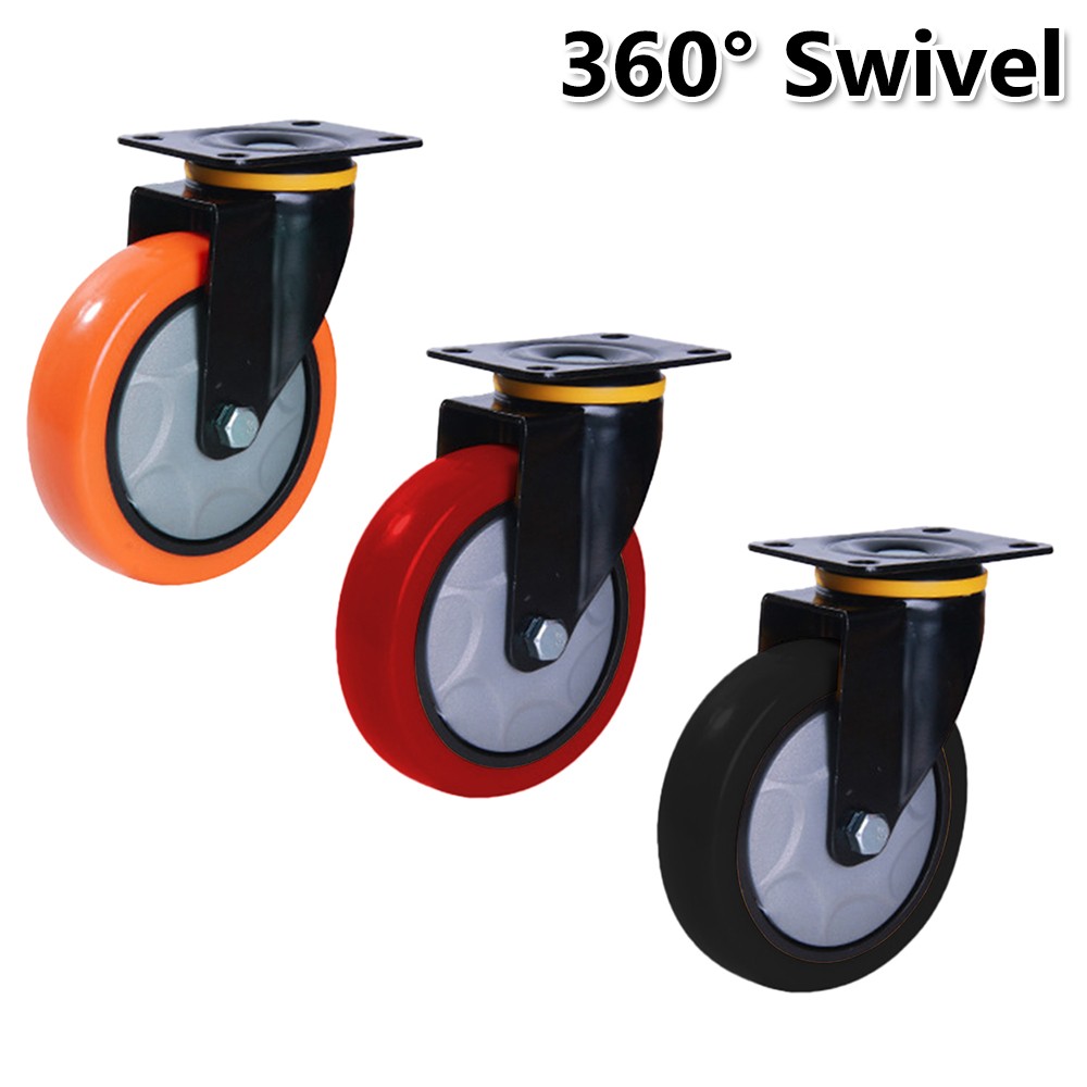 2 / 4 Pack Heavy Duty Swivel Plate Caster Wheels 3″ 4″ 5″ Polyurethane Wheels
