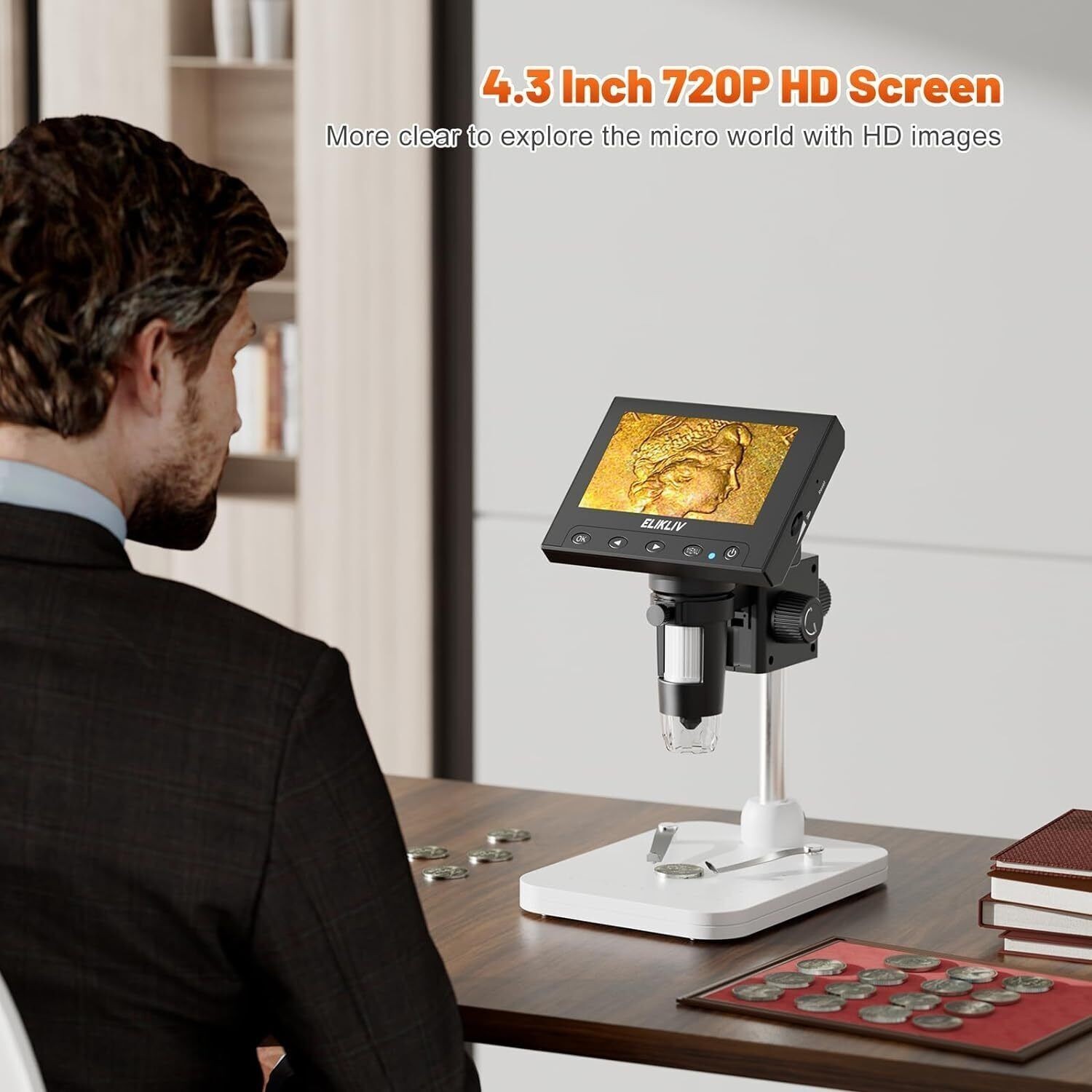4.3-In Microscope LCD Digital Coin Microscope 1000x Coin Magnifier 8 LED Lights