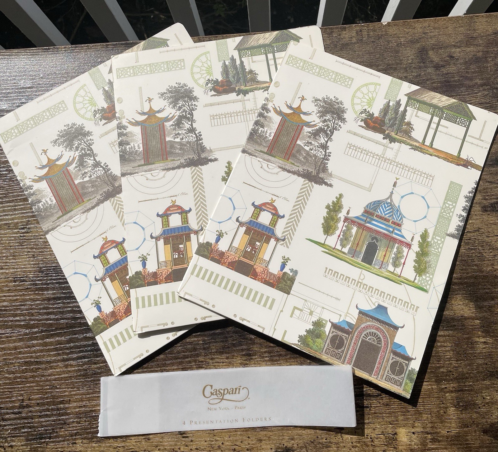 CASPARI Fine Stationary File Presentation Folders Pocket Set Chinese Pagoda