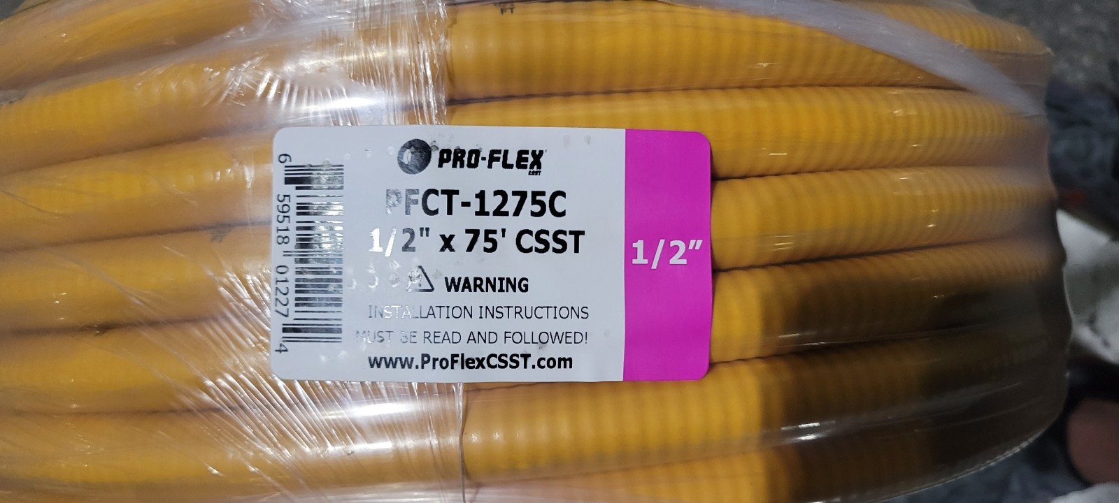 New! 1/2″ x 75′ Pro-Flex CSST Galvanized Pipe Yellow PRCT-1275C