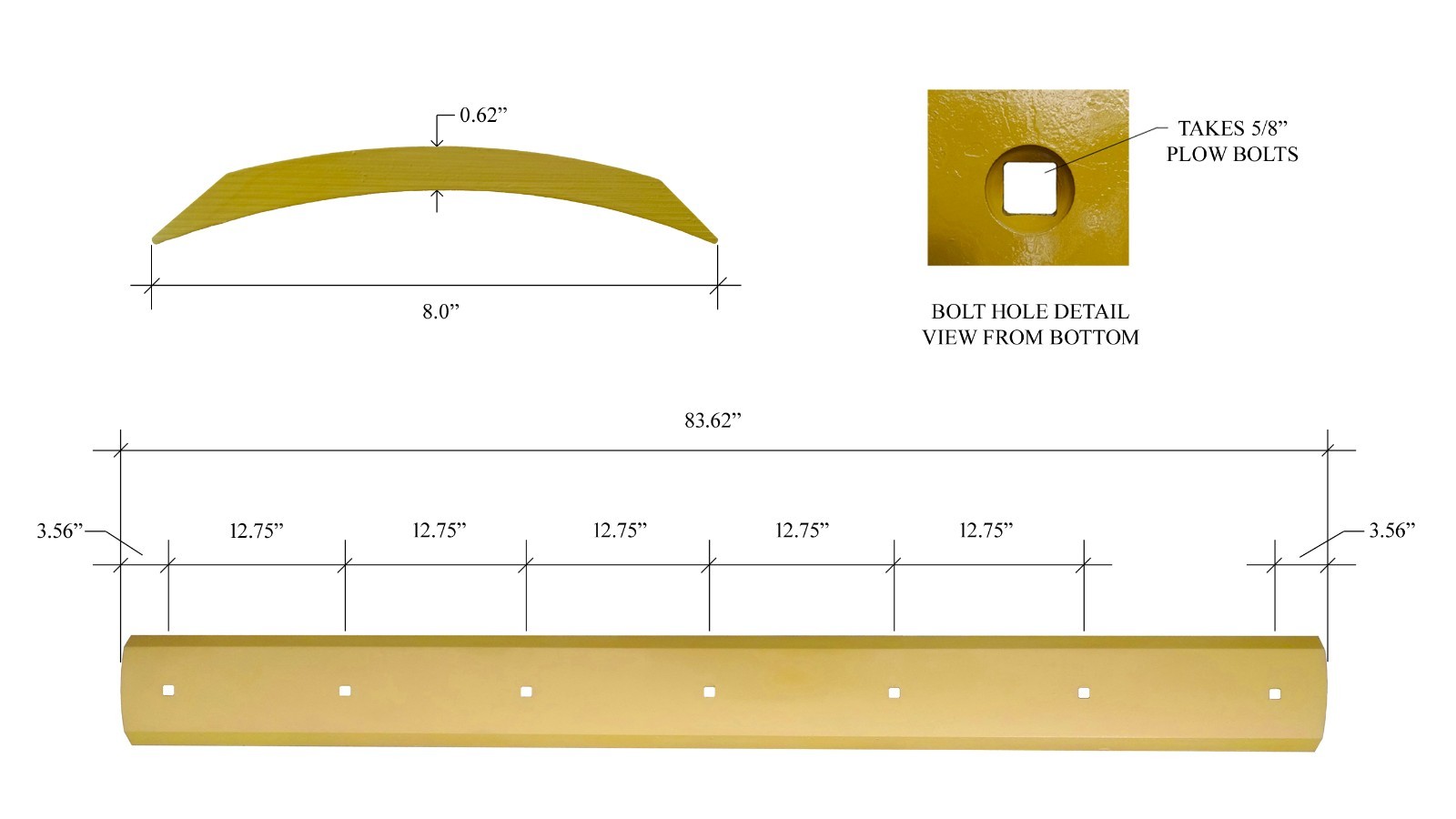 E10021X8 Scraper Box Blade w Hardware, fits some Gannon, 7 Bolt, 5/8″x8″x83.63″