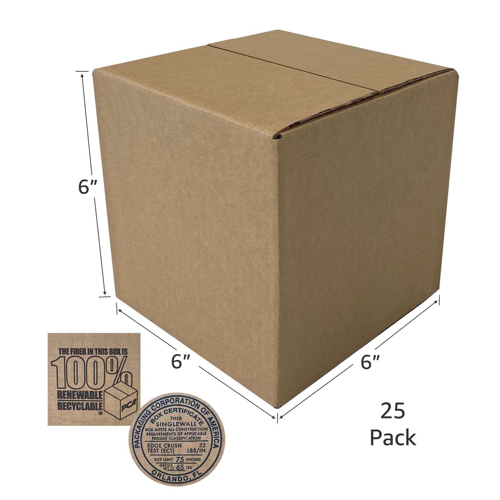 UOFFICE Corrugated Boxes 6″ x 6″ x 6″ Cube Boxes – Bundle of 25