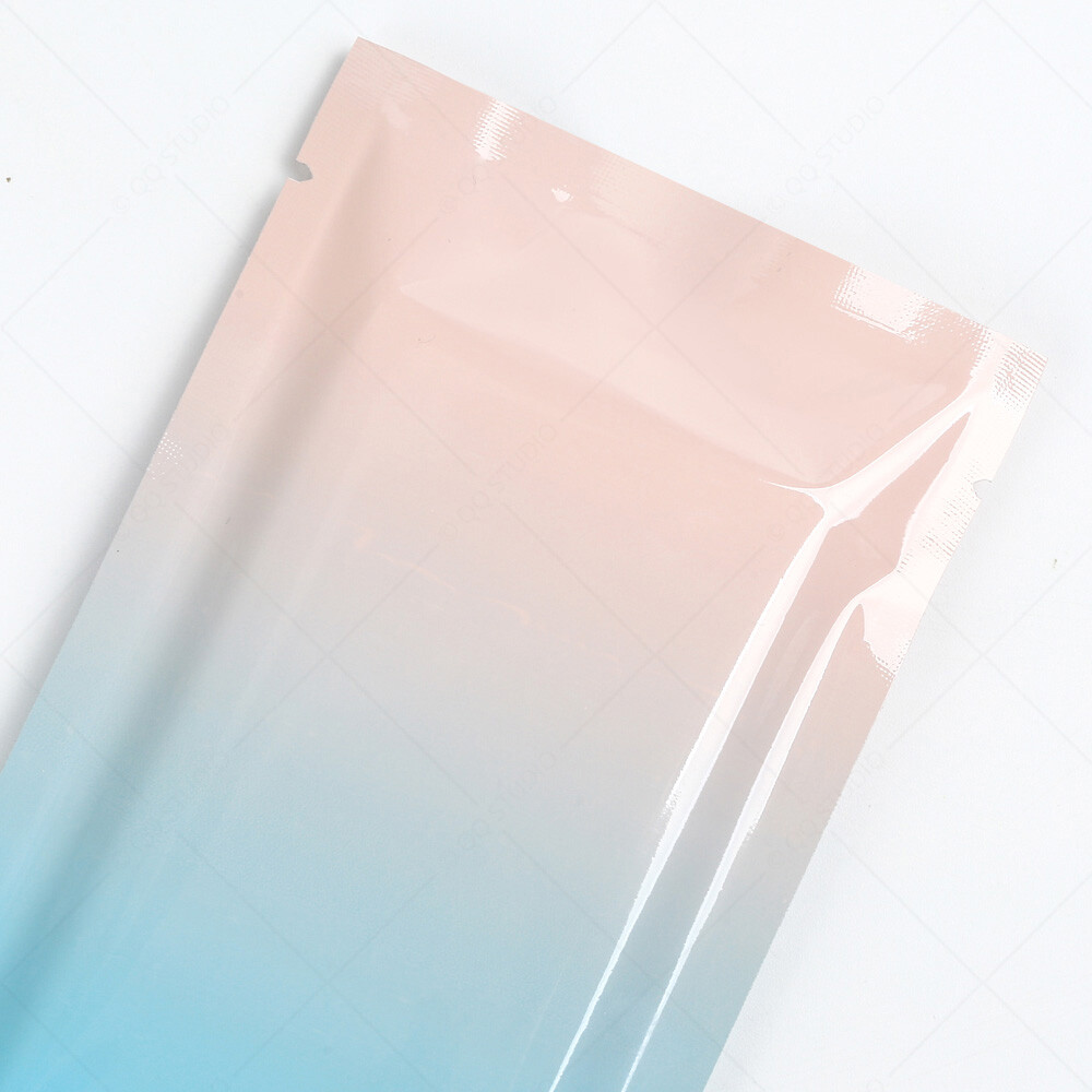 Multi-Size Glossy Gradient Pink+Blue Foil Mylar Open Top Pouch Bag w/ Tear Notch