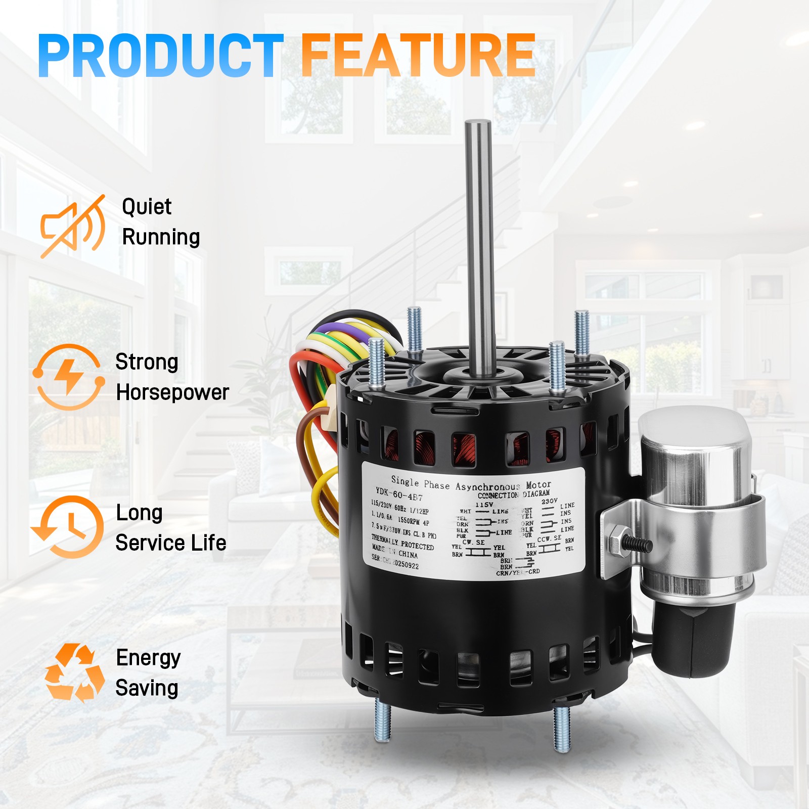 Refrigeration HVAC Fan Motor For FASCO D1127 9721 1/12 HP 1550 RPM 115/230V 60Hz