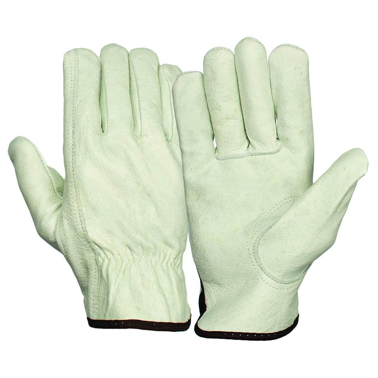 12 Pair Pack, Cowhide Grain Leather Drivers, work safety gloves (PPE), Size L