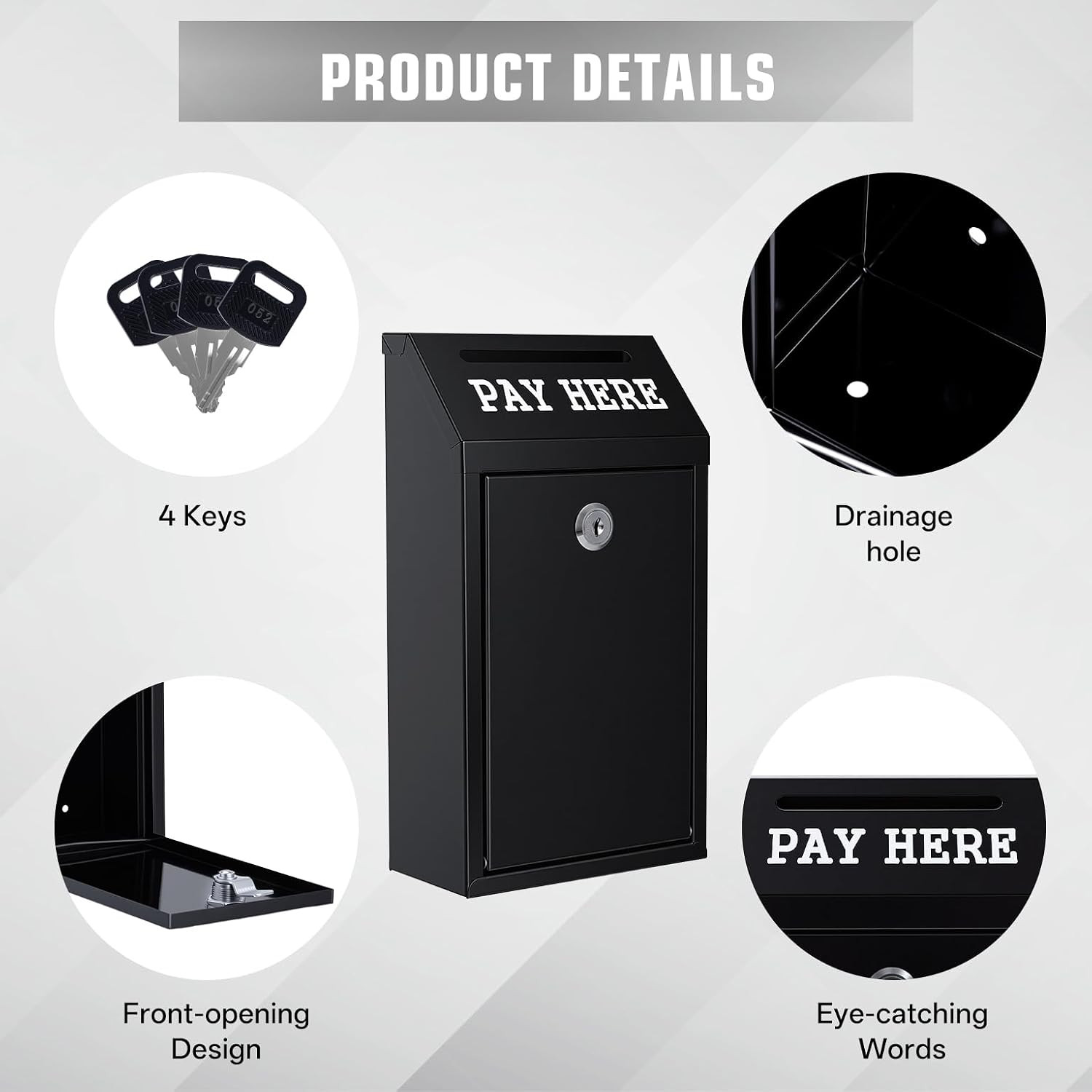 Sumerfnt Pay Here Cash Box for Farm Stand, Metal Cash Box with Lock and 4 Keys W