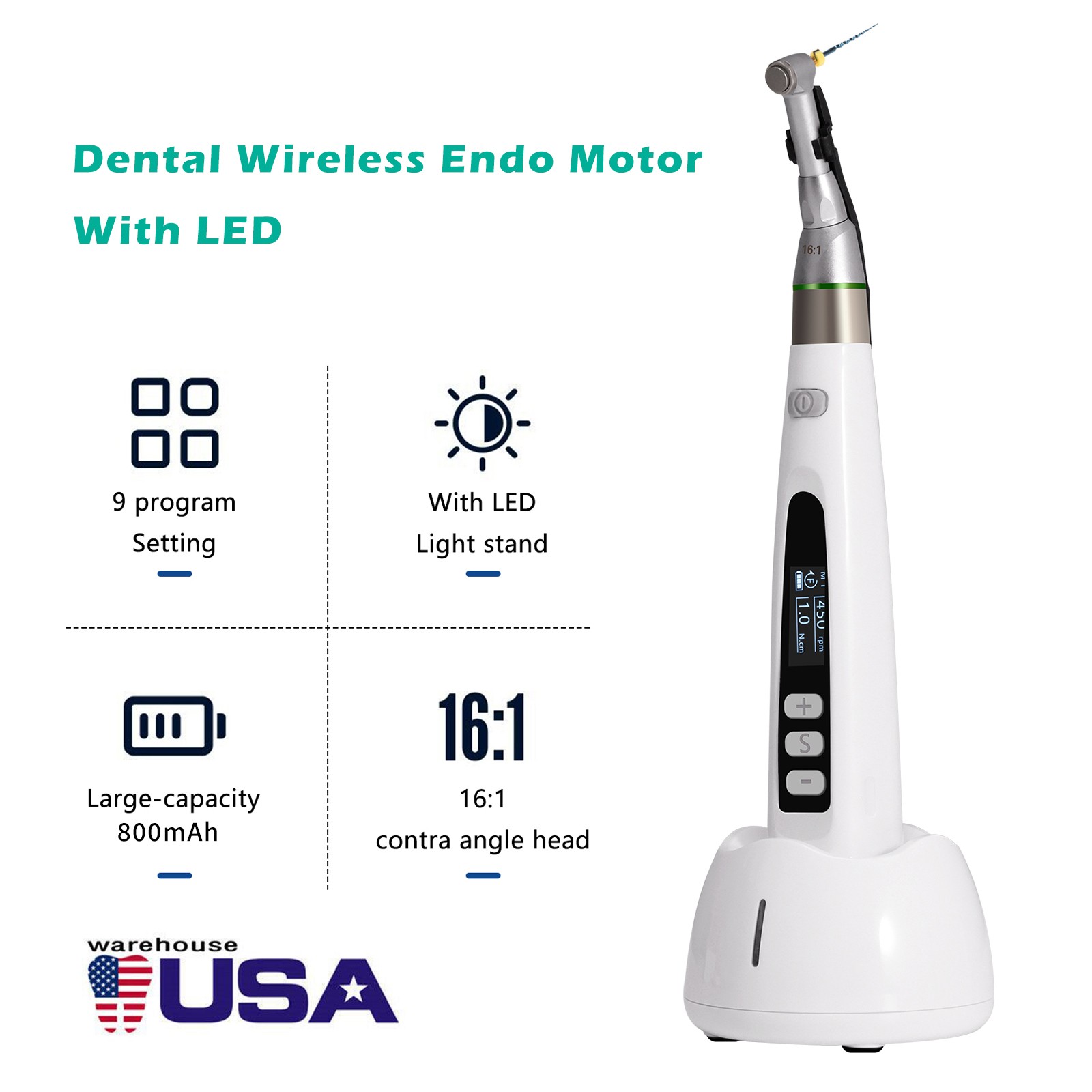 Dental Wireless Cordless LED Endo Motor 16:1 Handpiece Root Canal Treatment