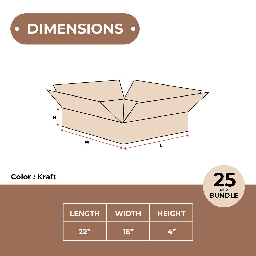 22 x 18 x 4″ Flat Corrugated Boxes, ECT-32 Brown Shipping/Moving Boxes 25 Boxes