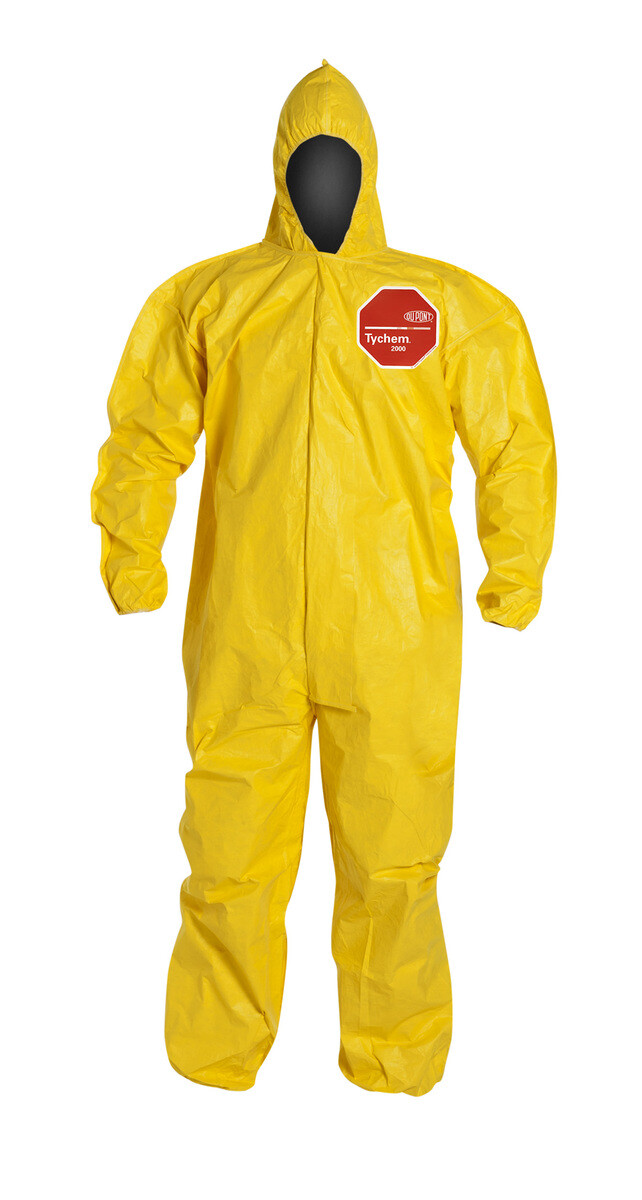 Dupont Tychem 2000 Coverall with Hood, QC127S, M L XL 2XL 3XL 4XL 5XL Yellow