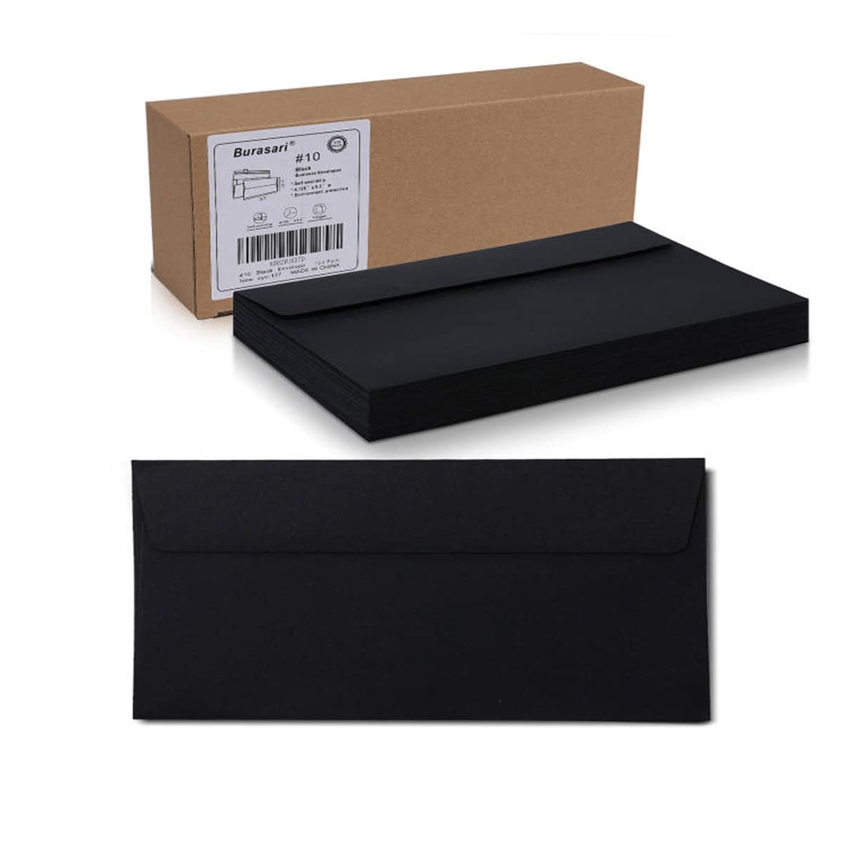 100Qty#10 Black Business envelopes 4.125×9.5In- windowless design 120GSM pape…