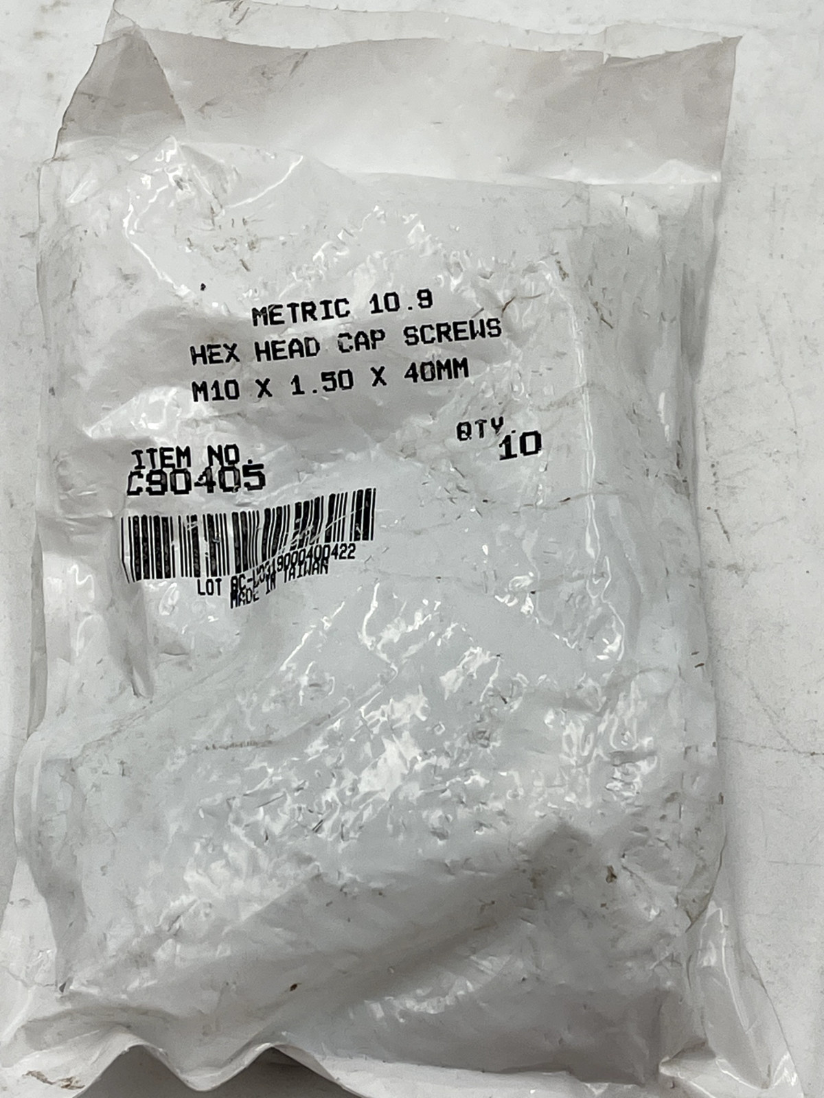 Hex Head Cap Screw: M10x1.5, 40.00 mm Length, Grade 10.9 Steel, Zinc (10 Pack)