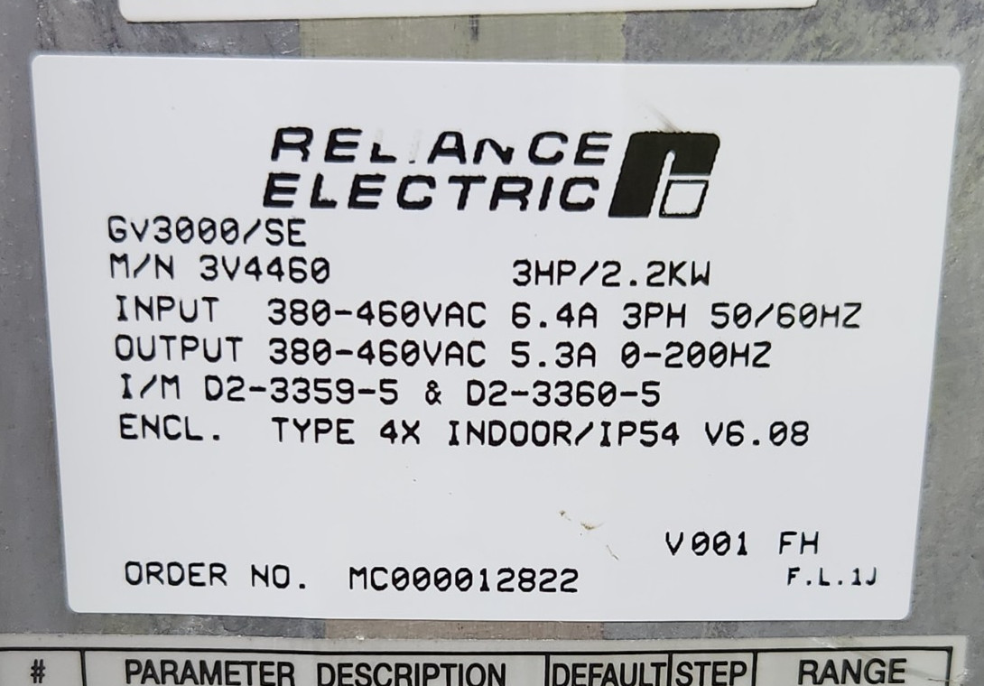 😎 RELIANCE ELECTRIC 3 HP SENSORLESS ENHANCED AC DRIVE 380/460 VAC GV3000/SE
