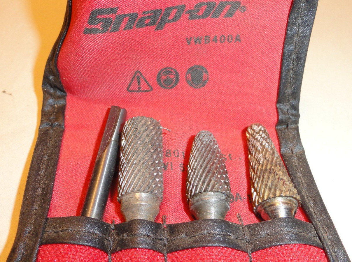 SNAP-ON TOOLS VWB400A 3 Pc Carbide Burr Set with Kit Bag USA
