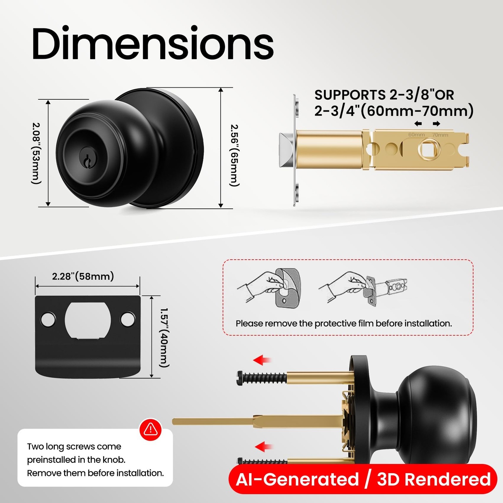 TDCHINGES 6 Pack Keyed Black Door Knob with Lock Key for Bedrooms Bathroom Cl…