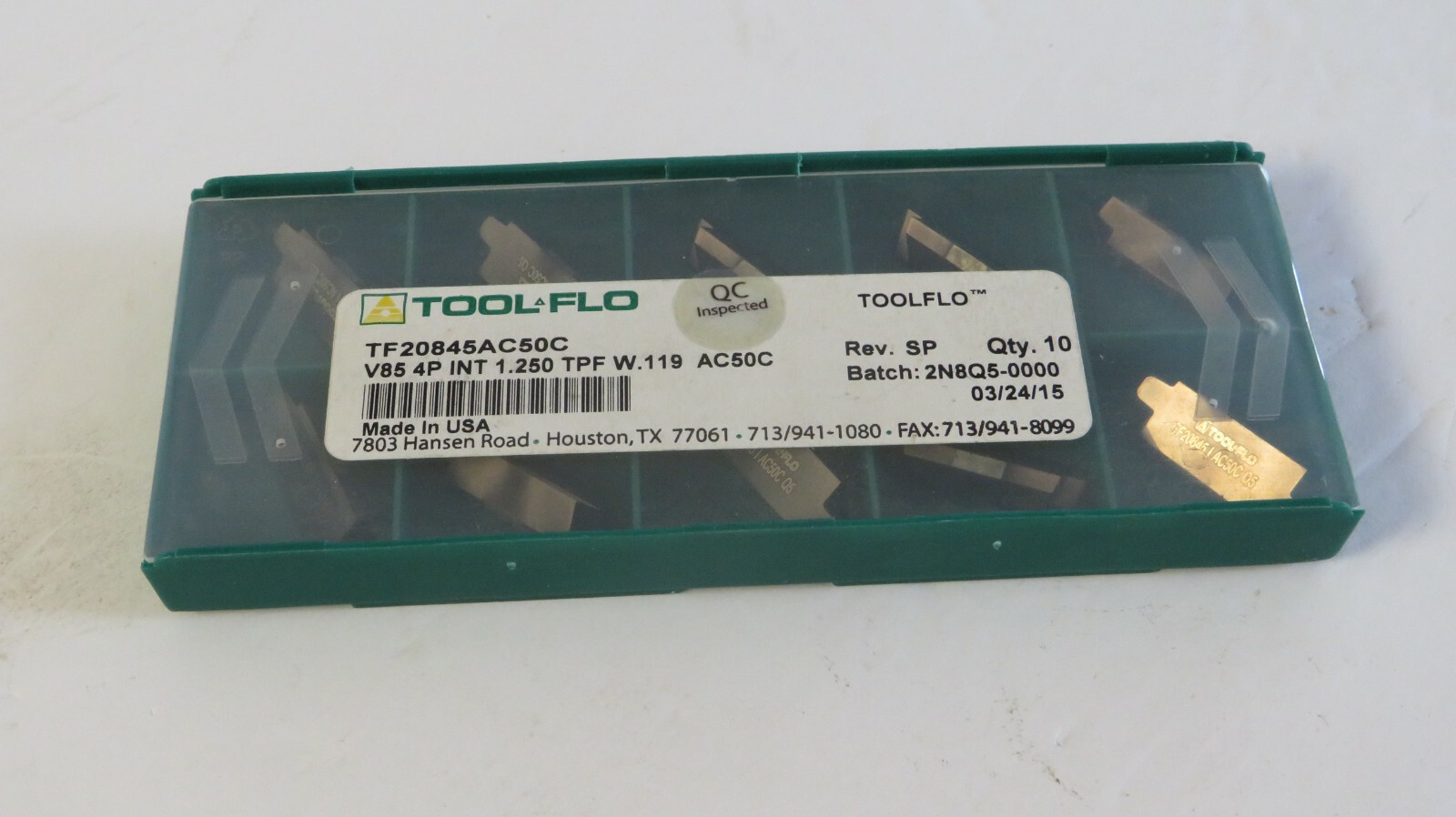TOOLFLO CARBIDE V85 4P INT 1.250″ TPF W INTERNAL THREADING INSERT TF20845A AC50C