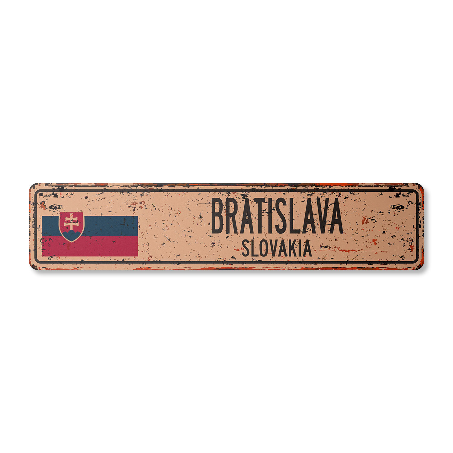BRATISLAVA SLOVAKIA Vintage Street Sign Slovak flag city country road rustic