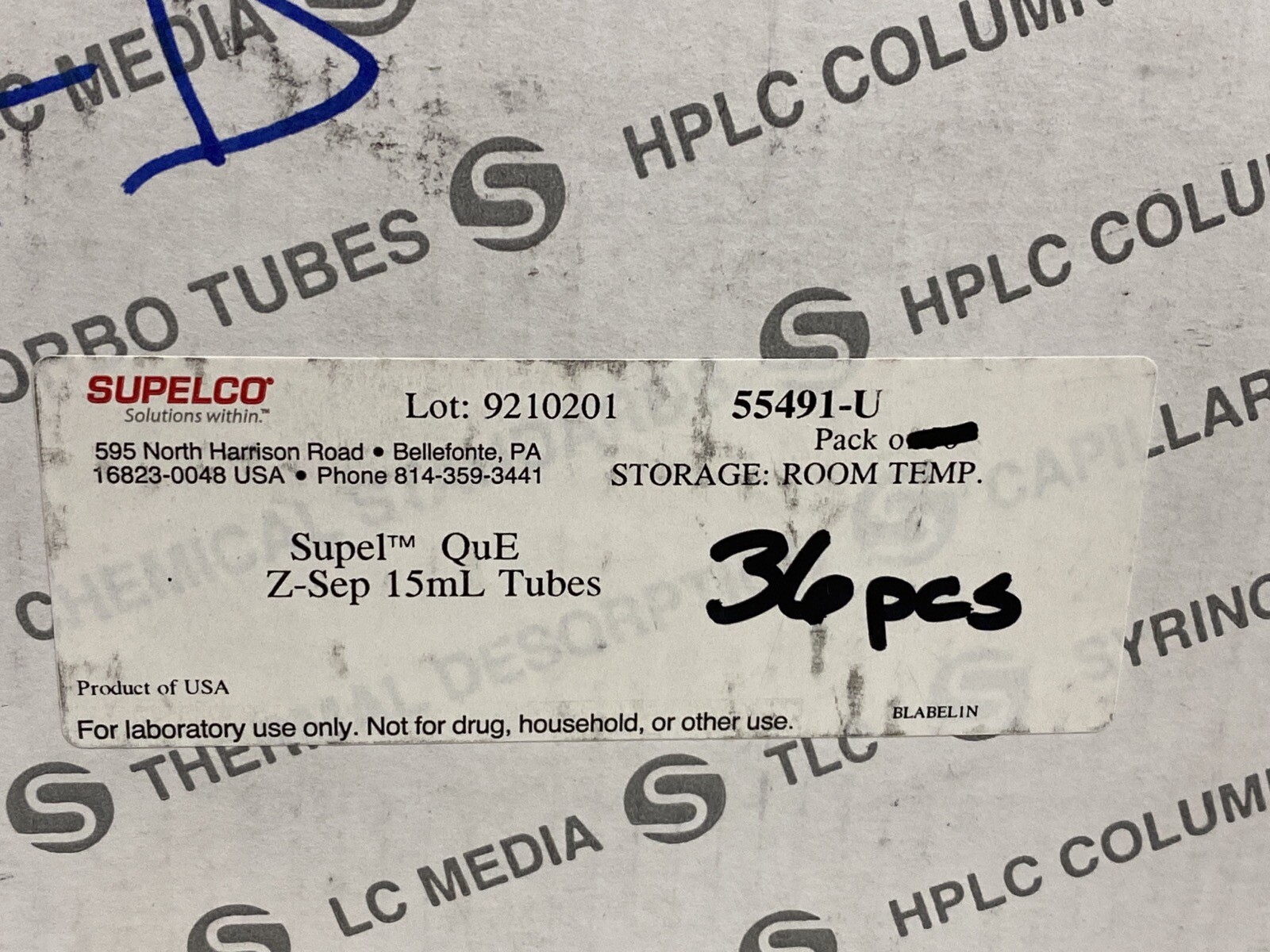 (36) SUPELCO 15mL Supel QuE QuEChERS Z-Sep PP Centrifuge Tubes 55491-U