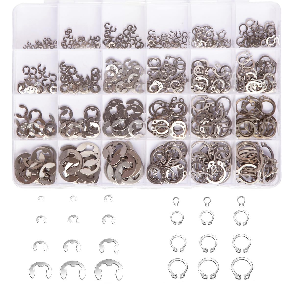 327Pcs Stainless Steel EClip Circlip Kit Retaining Ring Assortment Set 24 Sizes