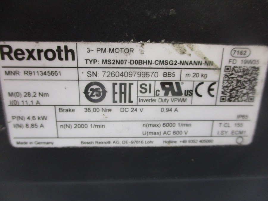 REXROTH R911345661 MS2N07-D0BHN-CMSG2-NNANN-NN 24VDC .4A NSNP
