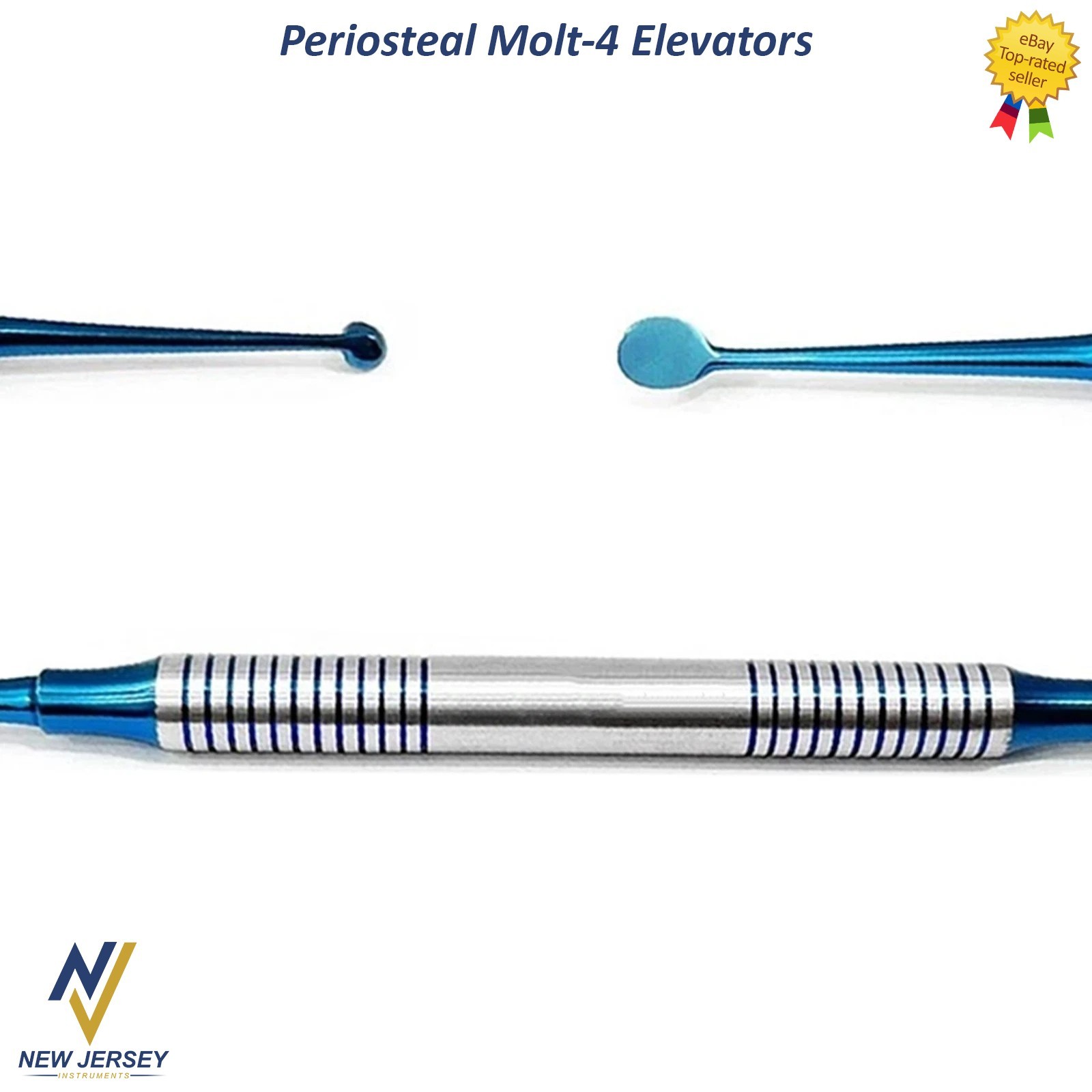 Dental Periosteal Elevator Molt # 4 Blue Titanium Coated Double Ended German Gr