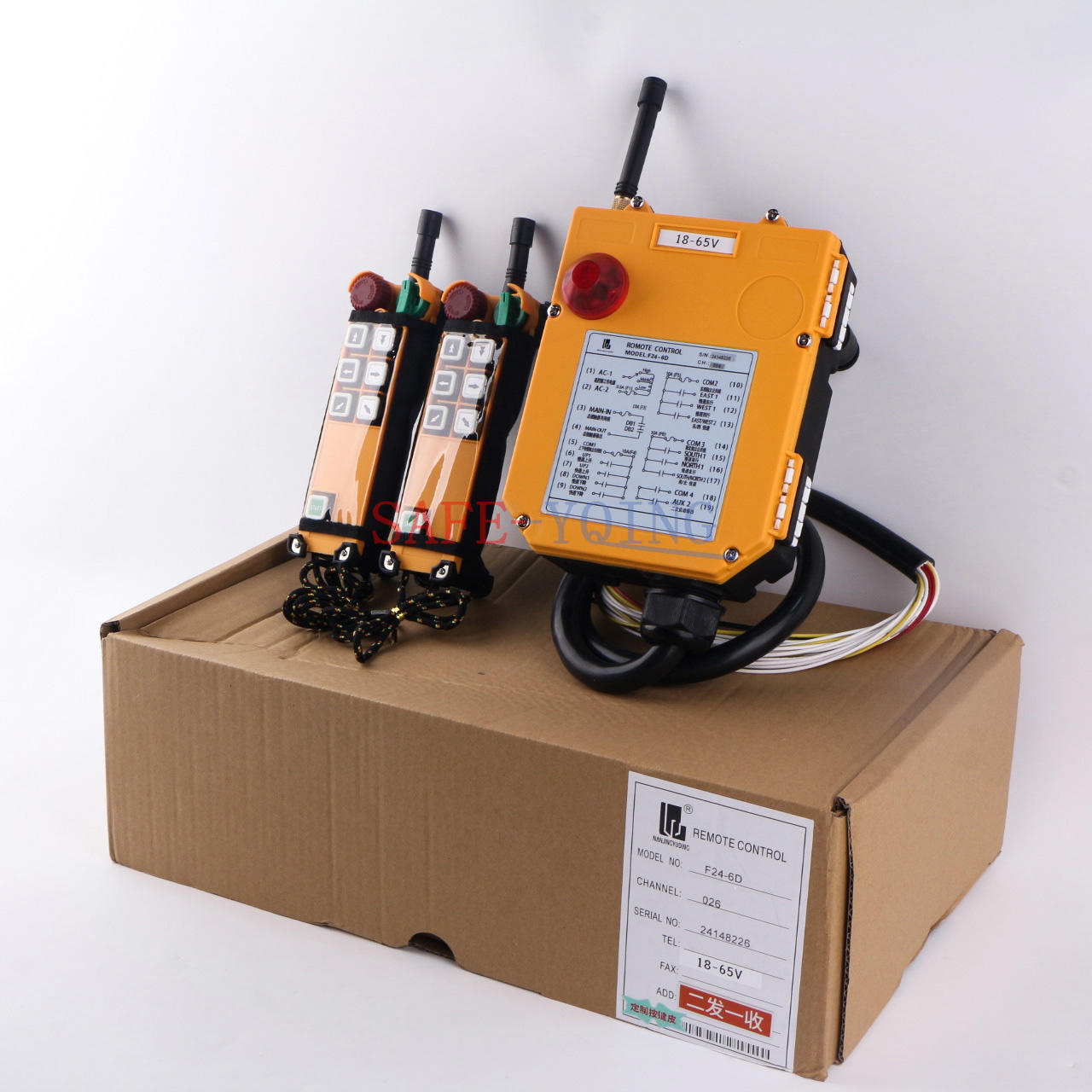 2 Emitter +1 Receiver Hoist Crane Radio Wireless Remote Control F24-6D 18~65V