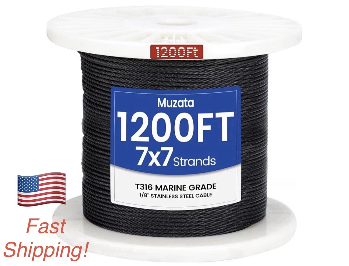 Muzata 1200 ft 1/8″ Black Stainless Steel Cable Railing System Hardware T316 New