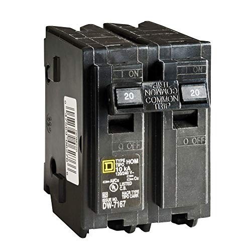 2 Pole Circuit Breaker 20 Amp 120/240 Volt Snap In Mount Standard Miniature