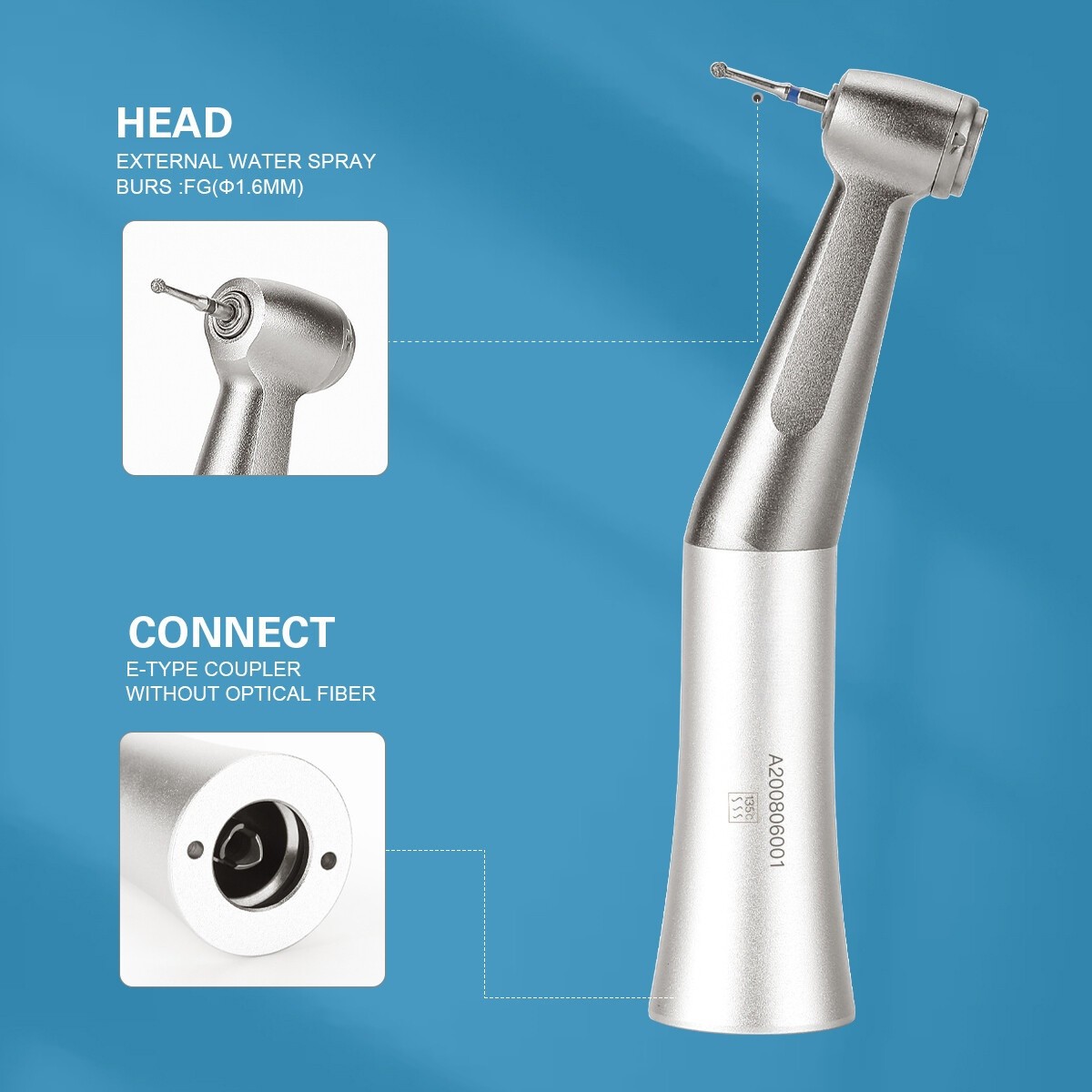 Dental 1.6mm Burs Friction Grip Slow Low Speed Push Contra Angle Handpiece