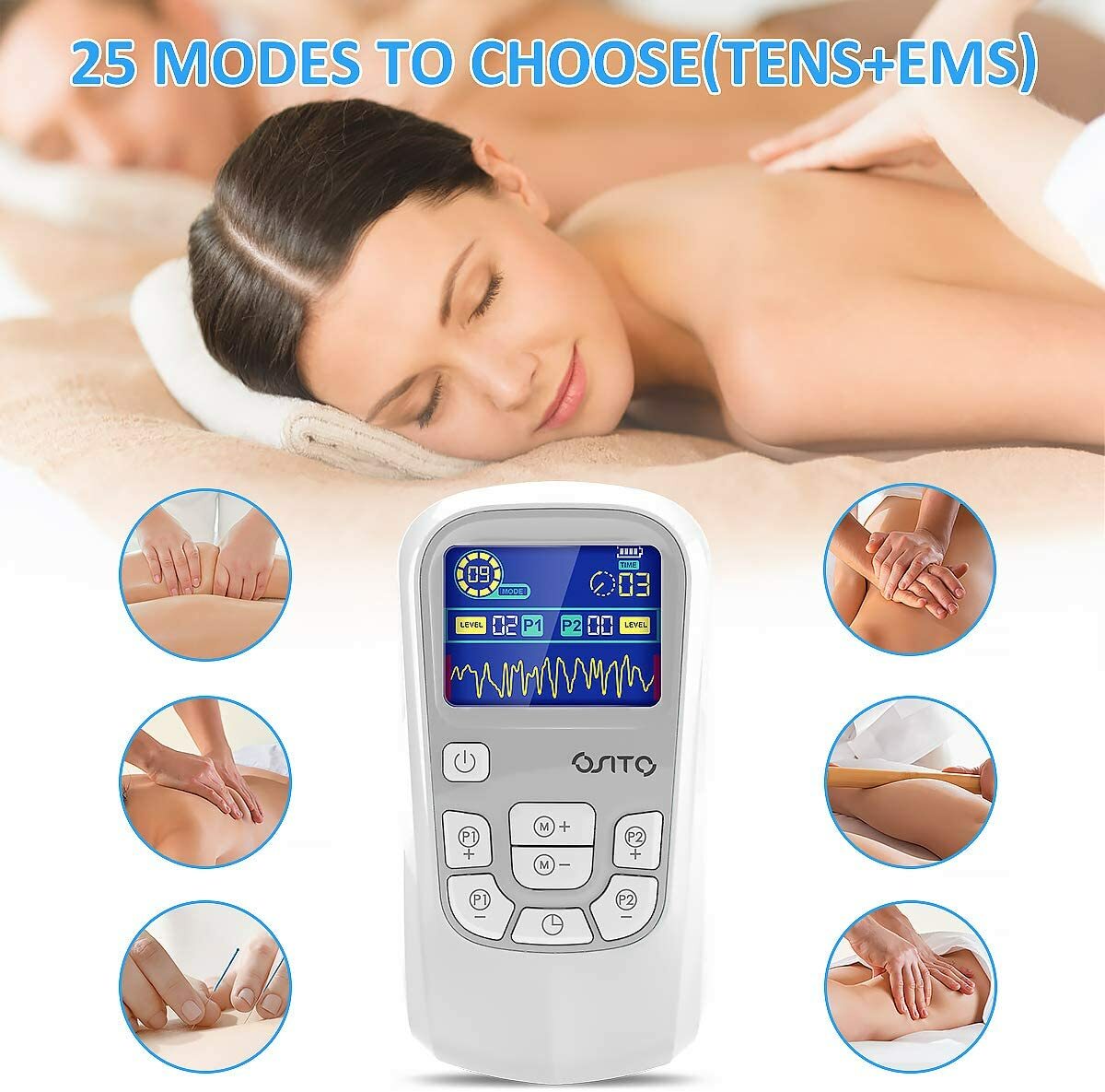 TENS Unit EMS Stimulator Pulse Massager Muscle & Nerve Pain Relief Rechargeable