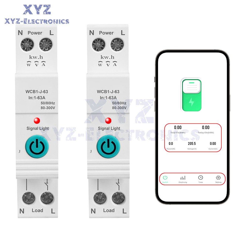 TUYA WIFI Smart Circuit Breaker 63A 220V Switch Metering Overcurrent Protection