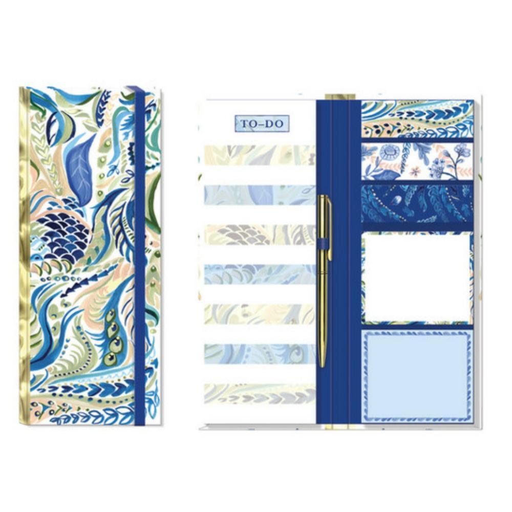 Punch Studio Azure Peacock Bungee 9″H Note-Folio Notepads Flags Metal Pen 59227