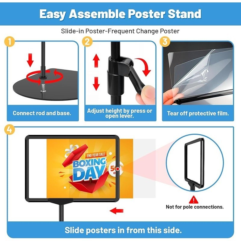 6Pack Sign Stand for Display 8.5×11 Adjustable Poster Stand for Table Top &Floor