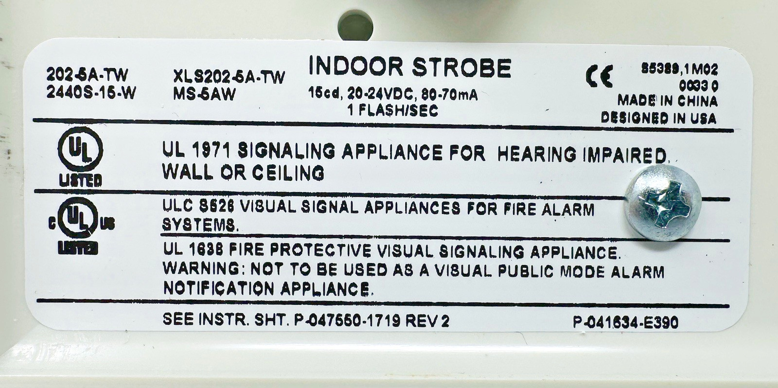 New in Box, Integrity 202-5A-TW White Strobe Fire Alarm, Edwards