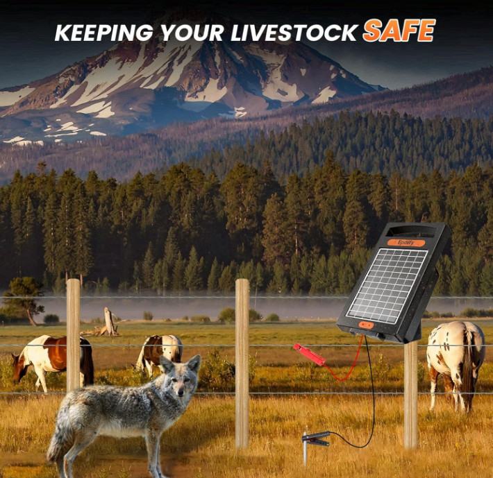 24-Hour Solar Electric Fence Charger, 0.18J, 10-Mile for Livestock | Portable