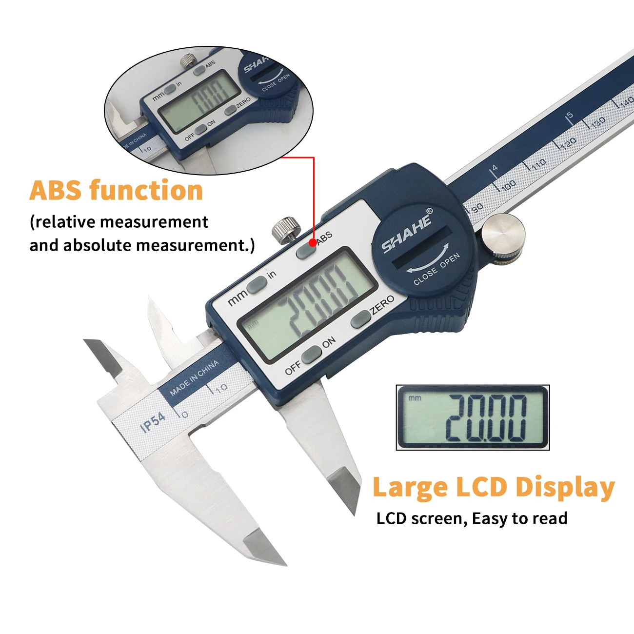 SHAHE Digital Caliper 8 Inch 200mm Hardened Stainless Steel Electronic LCD