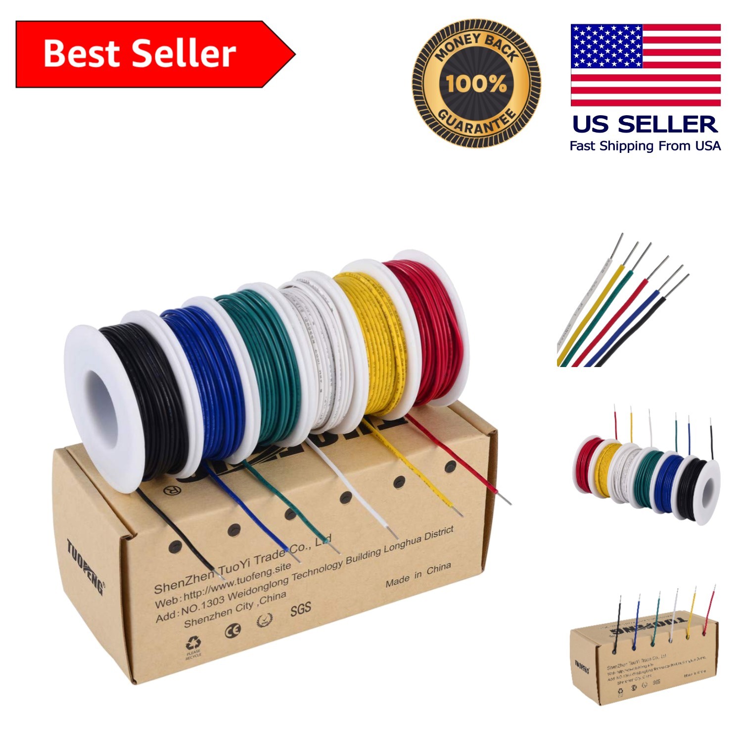 Multi-Color 22 AWG Solid Core Breadboard Wire – 30ft Spools for Electronics