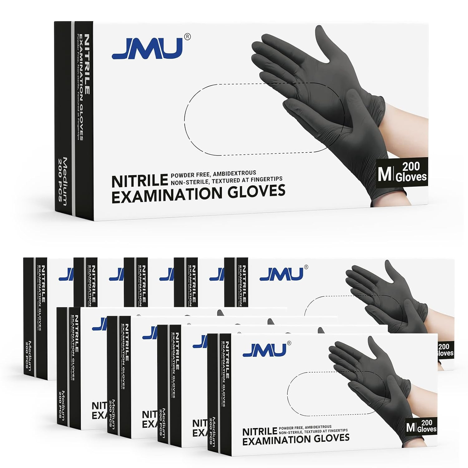 Black Nitrile Gloves Medium Bulk, Case of 1200, 3.5Mil, Latex Free Powder Free