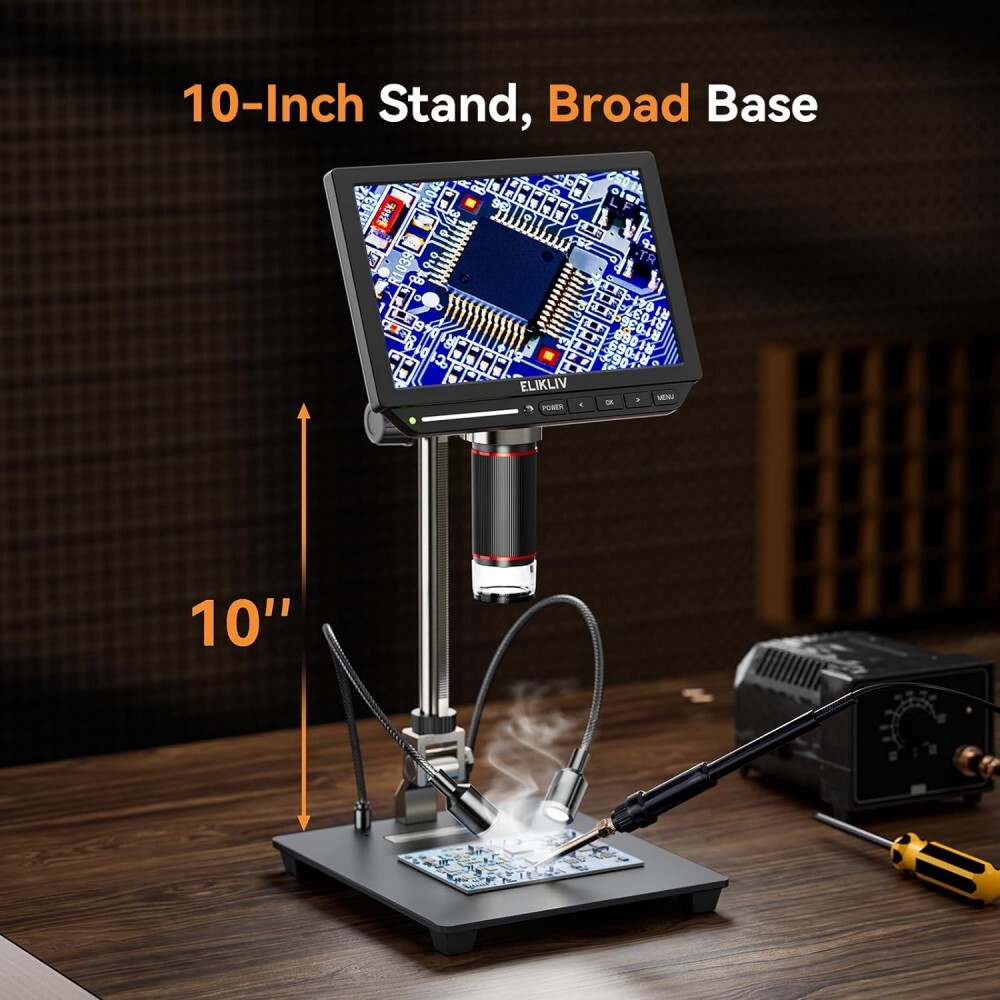 Elikliv Digital Microscope 2000X 8″ 4K 52MP Soldering Microscope Coin Magnifier