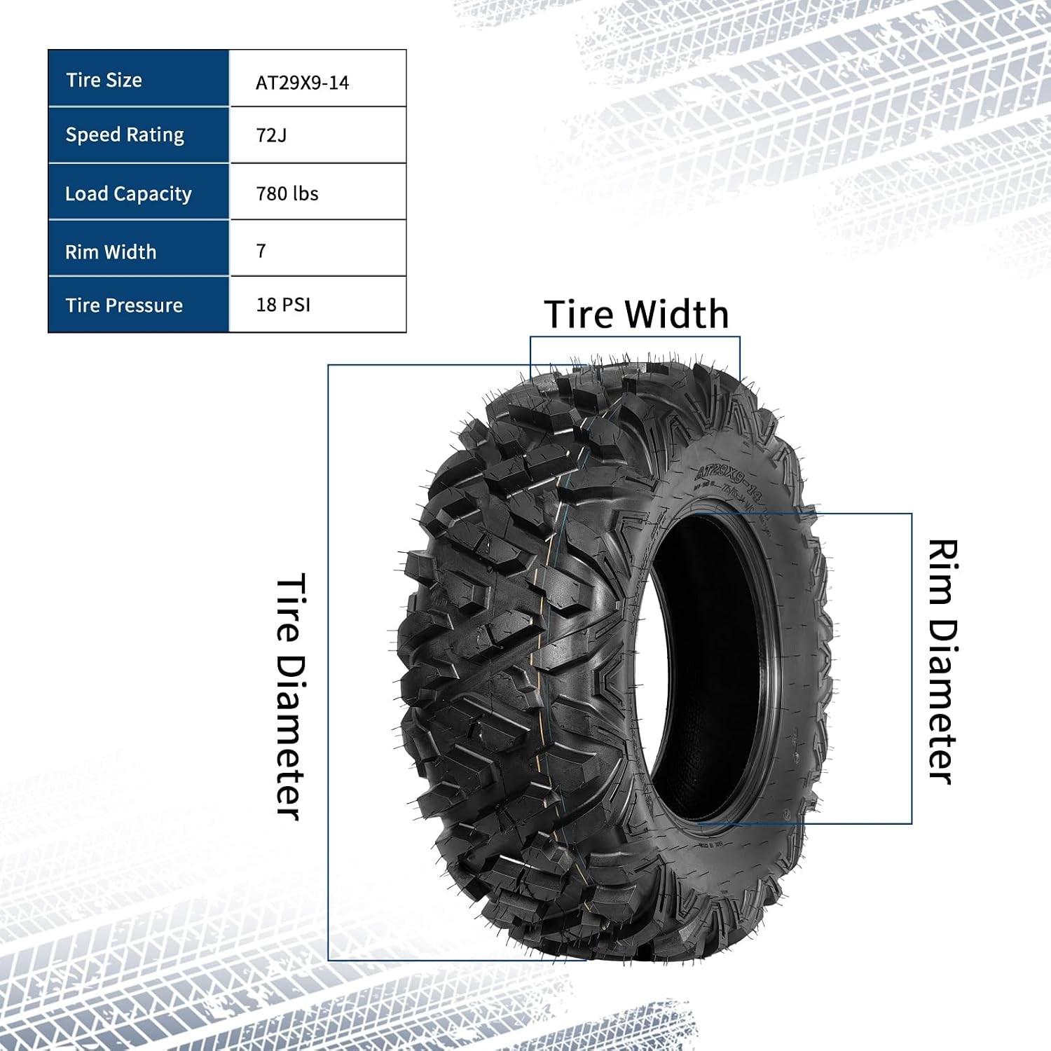 Set of 4 All-Terrain ATV/UTV Tires 29×9-14 Front & 29×11-14 Rear, 6PR ATV Tire