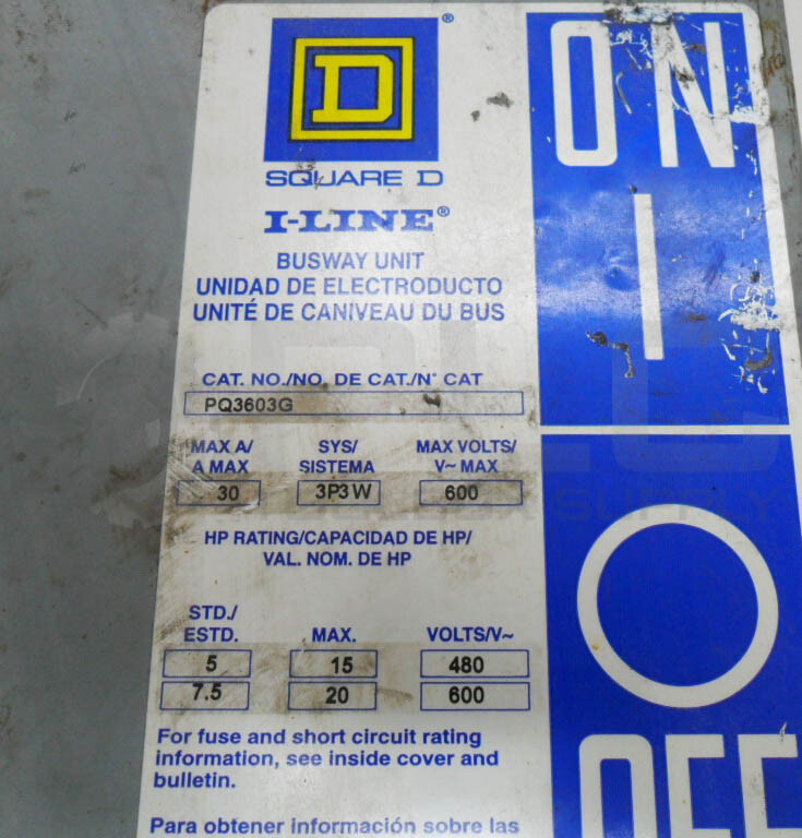 SQUARE D PQ3603G I-LINE BUSWAY SWITCH 30A 600V